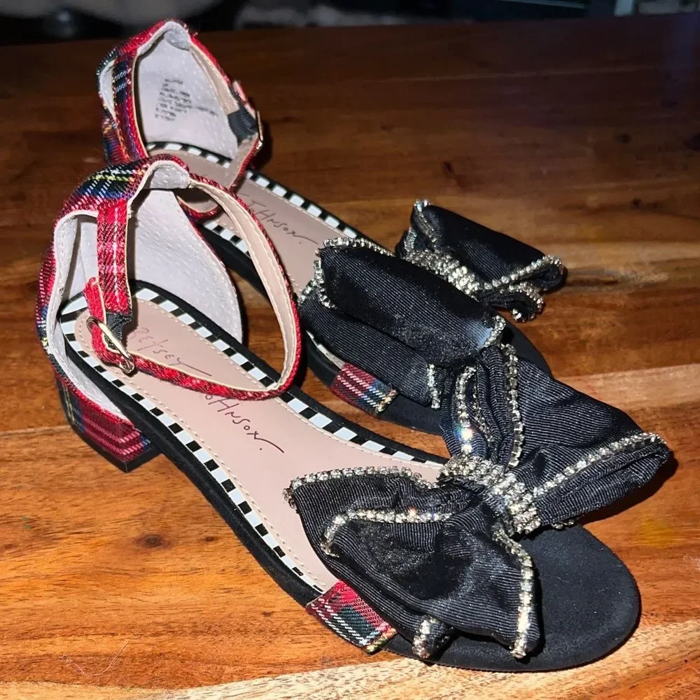 Betsey Johnson Black and Red Sandals with Bow Accents